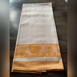 Vintage Table Runner White Embroidered Orange Peacocks Grandmacore 31x18”